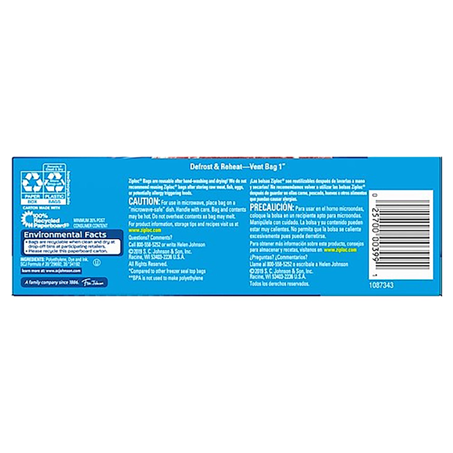 Ziploc Pint Freezer Seal Top Bags 20 ea