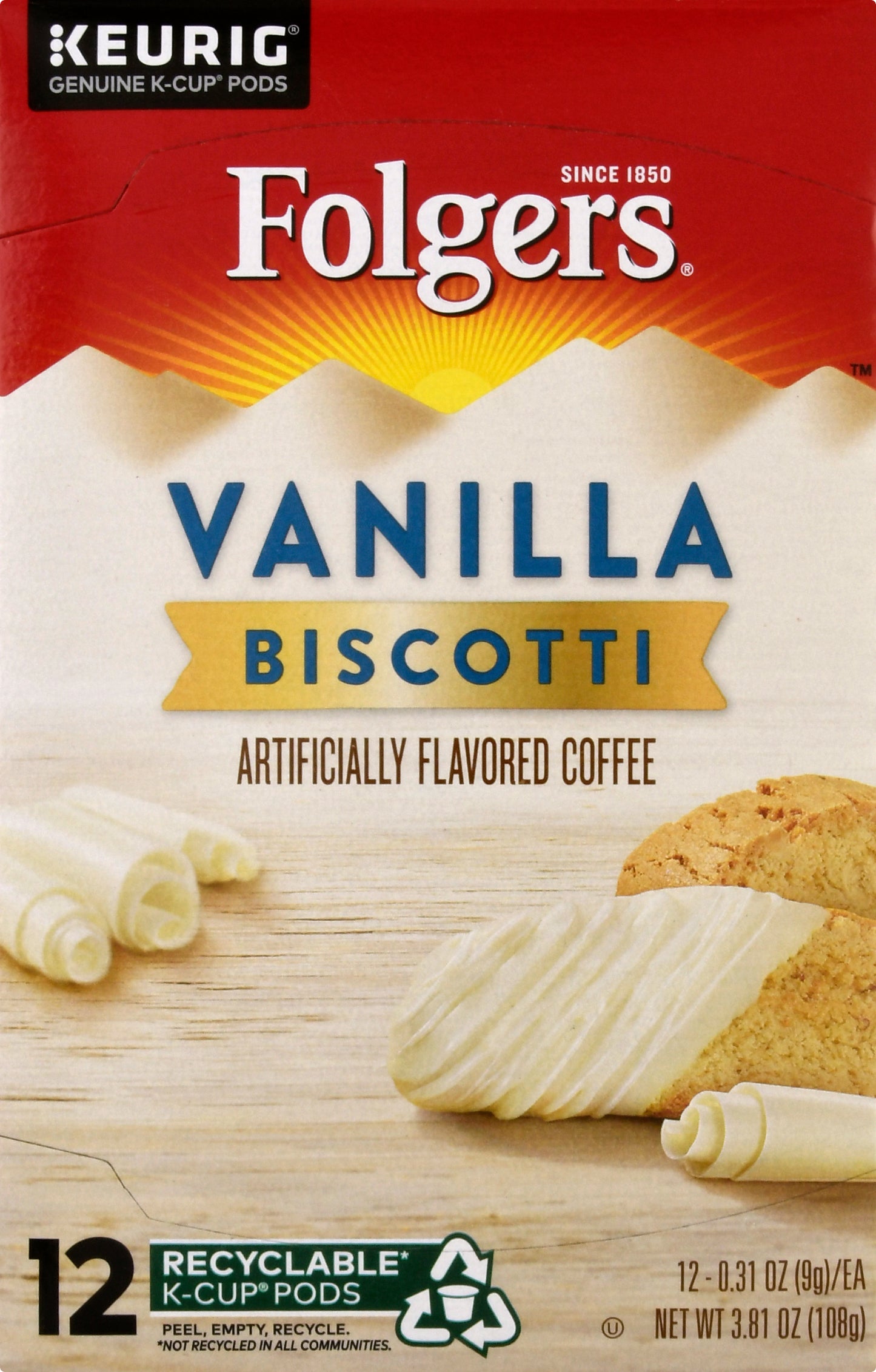 Folgers K-Cup Pods Vanilla Biscotti Coffee 12 ea