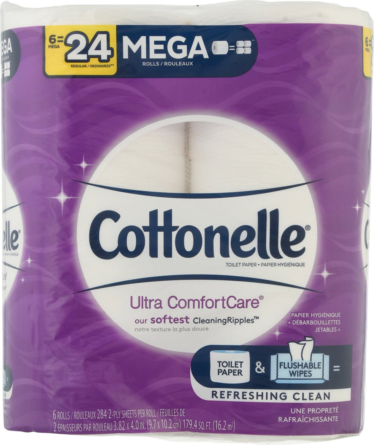 Cottonelle Cleaning Ripples 2-Ply Mega Roll Ultra Comfort Care Toilet Paper 6 ea