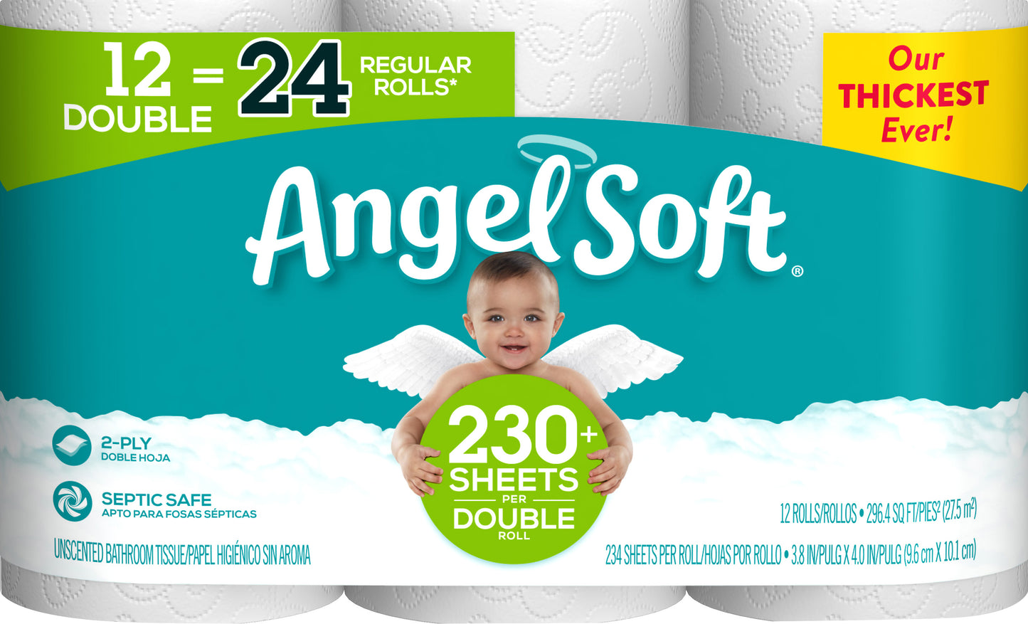 Angel Soft 2-Ply Double Rolls Unscented Unscented Bathroom Tissue 12 ea