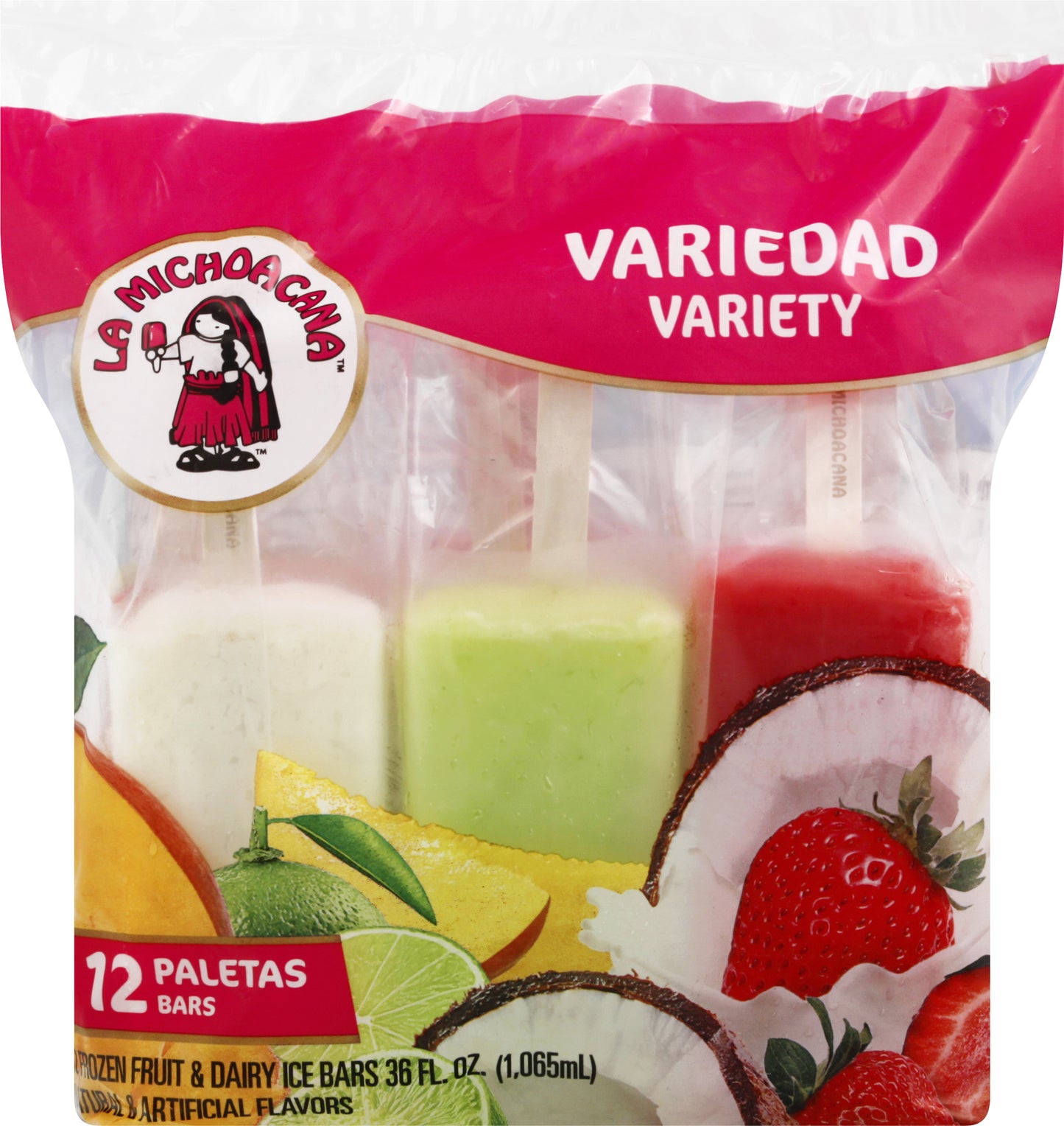 La Michoacana Frozen Fruit & Dairy Variety Ice Bars 12 ea