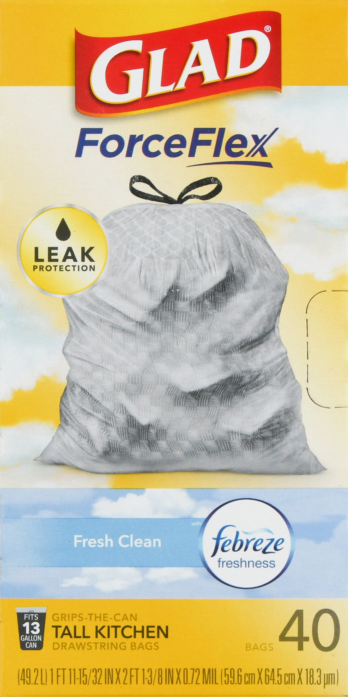 Glad ForceFlex Tall Kitchen Fresh Clean Drawstring Bags 40 ea