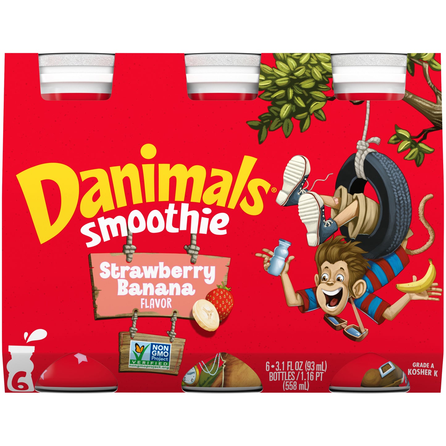 Danimals Swingin' Strawberry Banana Smoothies, 3.1 Oz. Bottles, 6 Count