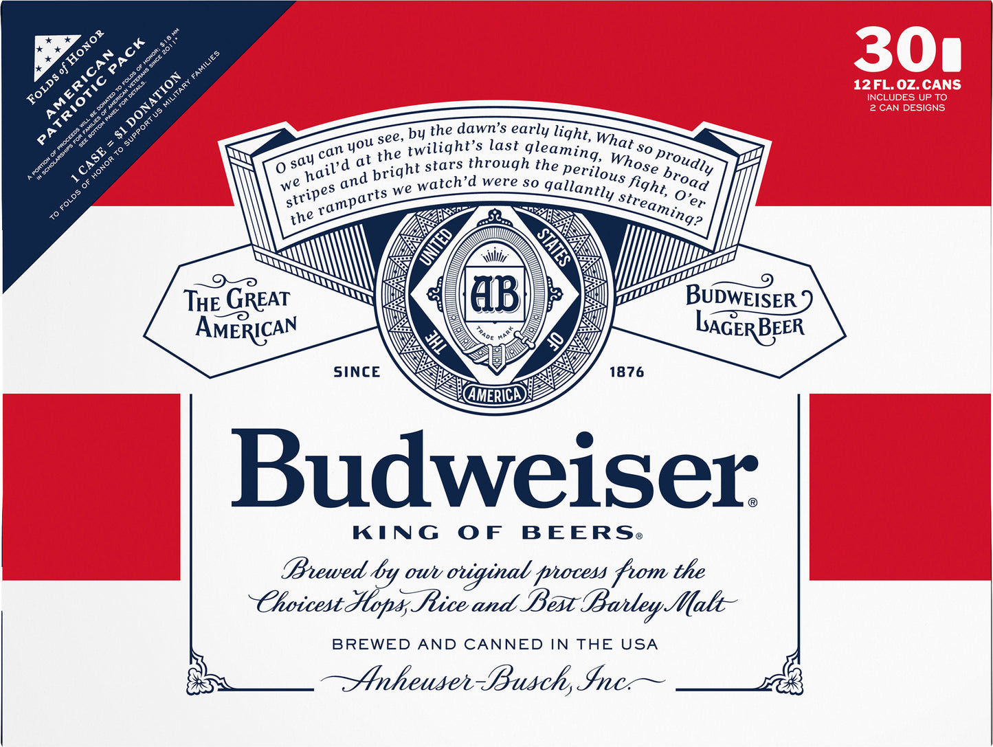 Budweiser American Patriotic Pack Lager Beer 30 ea
