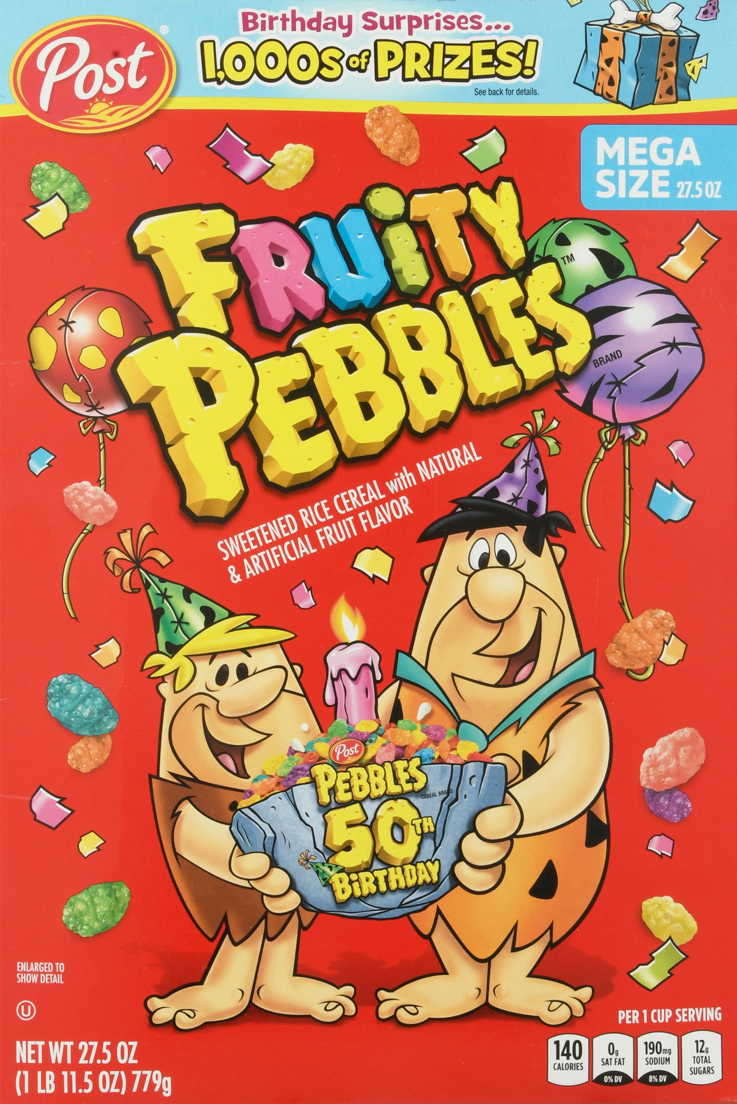 Fruity Pebbles Mega Size Fruit Flavor Sweetened Rice Cereal 27.5 oz Box