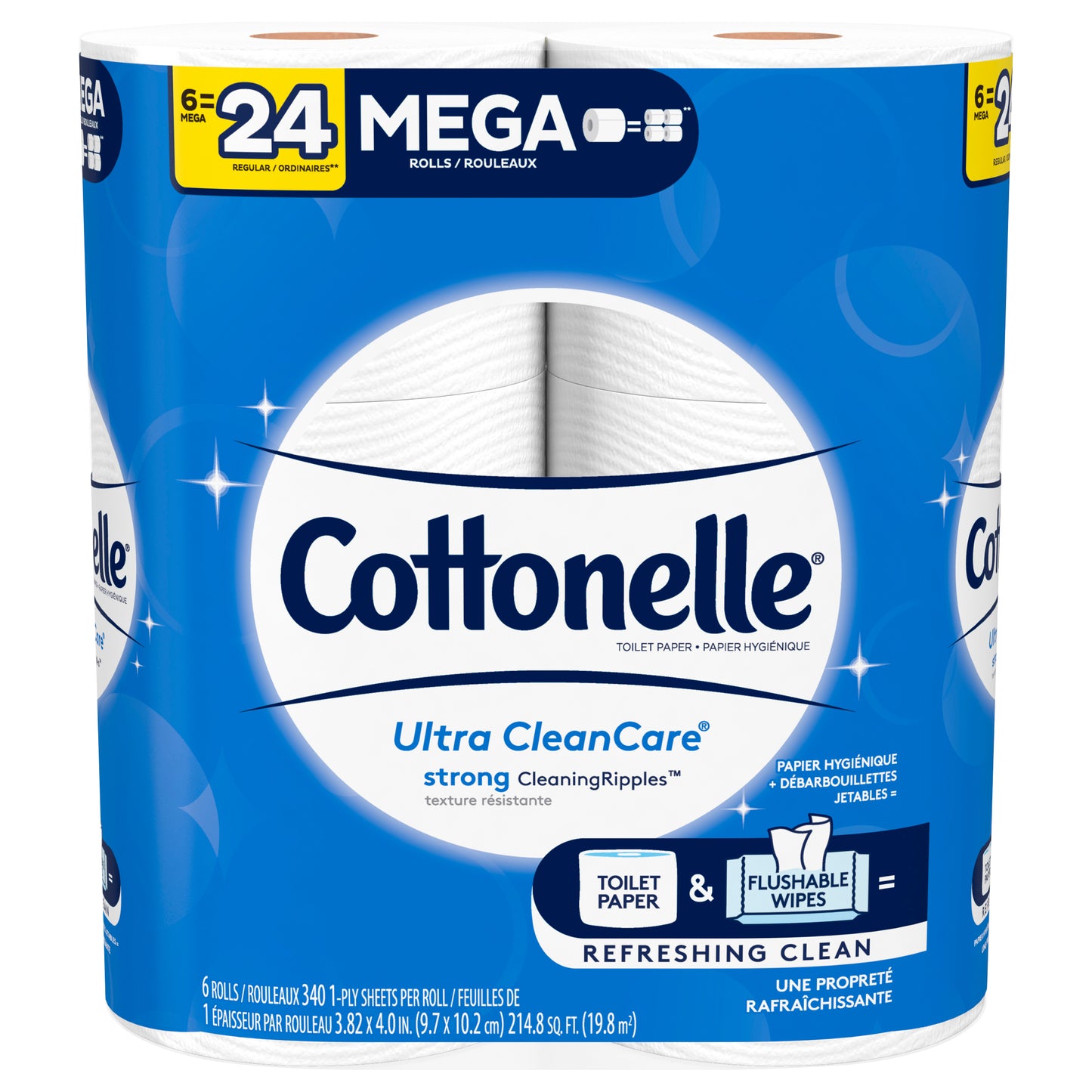 Cottonelle Ultra CleanCare Toilet Paper, 6 Mega Rolls, Strong Bath Tissue (6 Mega Rolls = 24 Regul