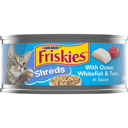 Purina Friskies Wet Cat Food, Shreds With Ocean Whitefish & Tuna in Sauce - 5.5 oz. Can