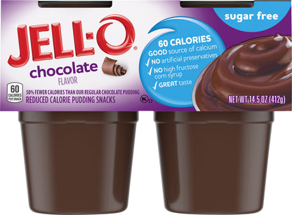 Jell-O Chocolate Sugar Free Ready-to-Eat Pudding Snacks, 4 ct Cups