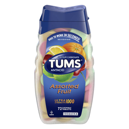 TUMS Ultra Strength Chewable Antacid Tablets for Heartburn Relief, Assorted Fruit - 72 Count