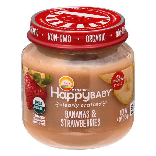 HappyBaby Stage 2 (6+ Months) Organic Bananas & Strawberries 4 oz