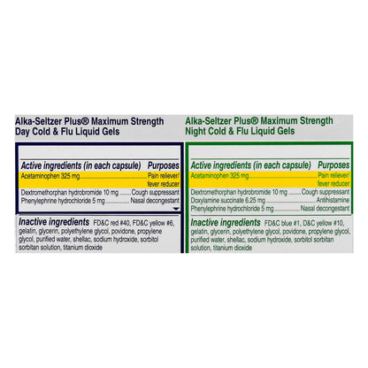 Alka Seltzer Plus Maximum Strength Day & Night Liquid Gels Cold & Flu 20 ea