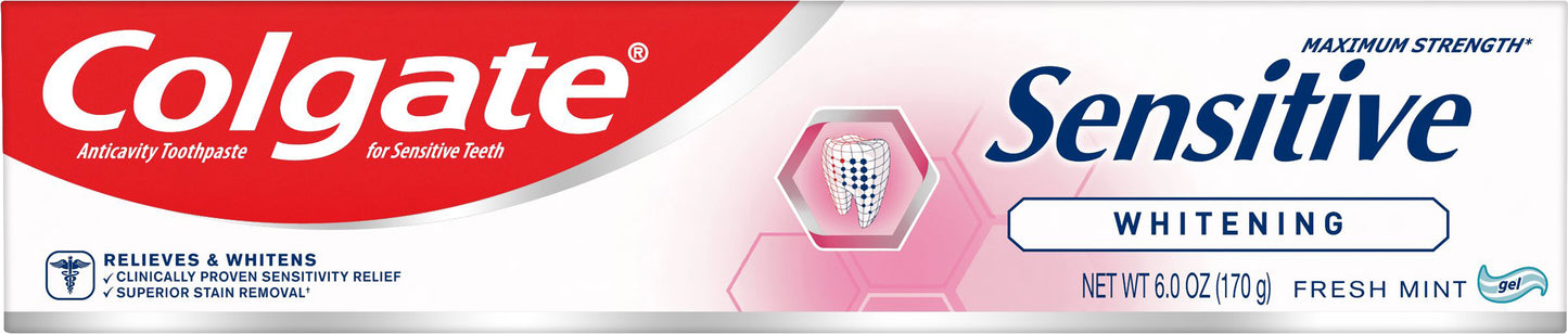 Colgate Sensitive Gel Whitening Maximum Strength Anticavity Fresh Mint Toothpaste 6.0 oz Box