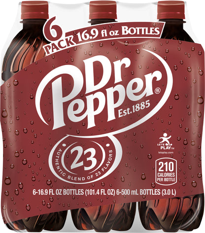 Dr Pepper Soda, .5 L bottles, 6 pack