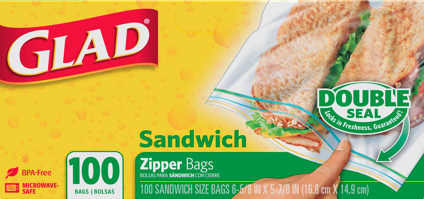 Glad Sandwich Zipper Bags 100 ea