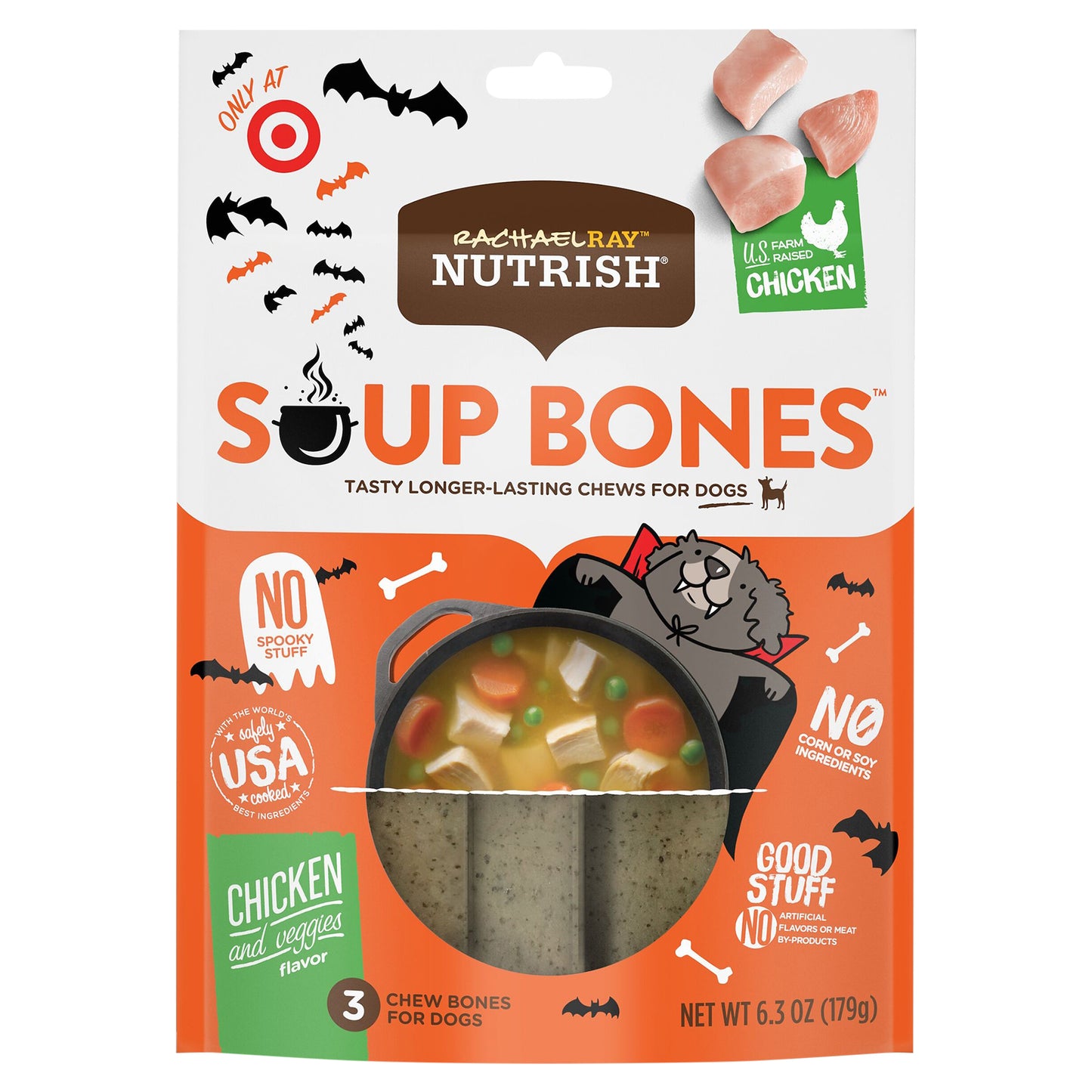 Rachael Ray Nutrish Soup Bones Dog Treats, Chicken & Veggies Flavor, 6.3 oz, 3 count
