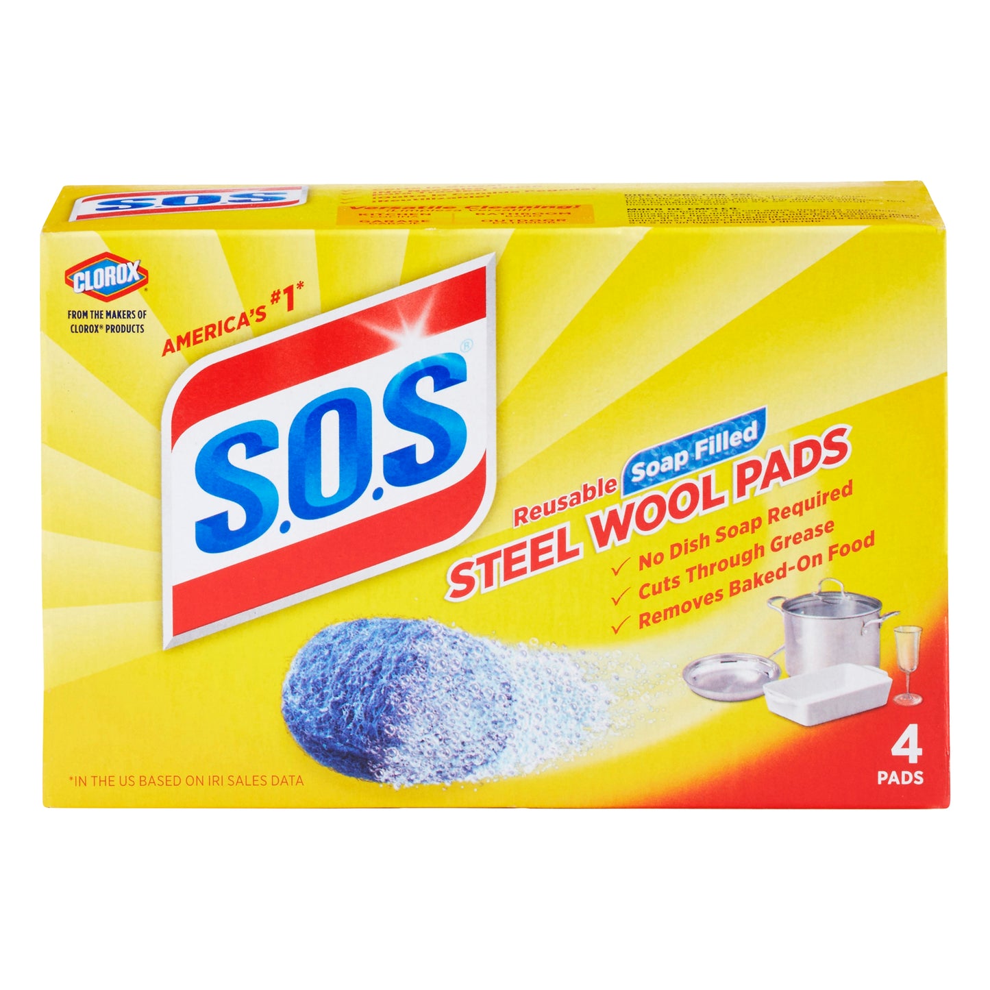 S.O.S Reusable Soap Filled Steel Wool Pads 4 ea
