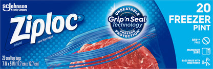 Ziploc Pint Freezer Seal Top Bags 20 ea