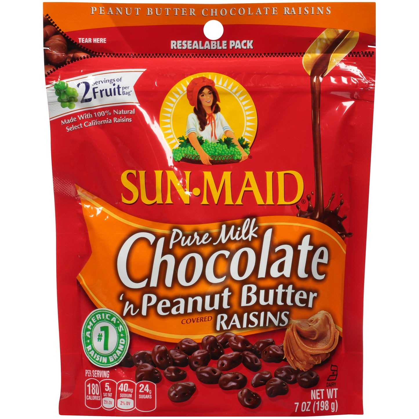 Sun-Maid Pure Milk Chocolate 'n Peanut Butter Covered Raisins 7 oz. Pack