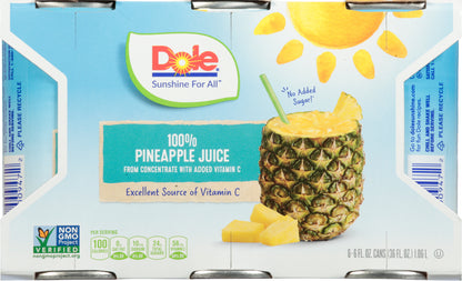 Dole Pineapple 100% Juice 6 - 6 fl oz Cans
