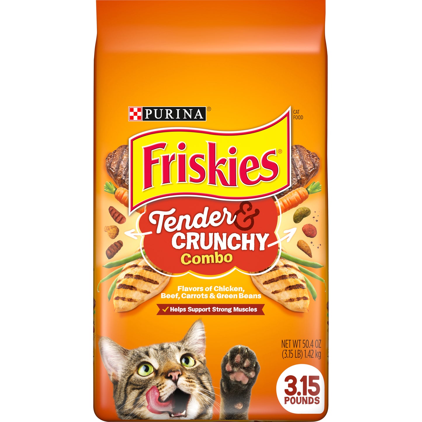Purina Friskies Dry Cat Food, Tender & Crunchy Combo - 3.15 lb. Bag