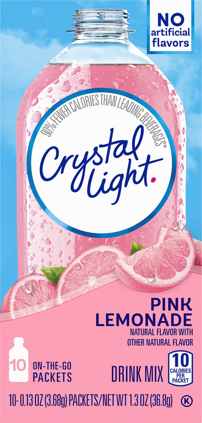 Crystal Light Pink Lemonade Naturally Flavored Powdered Drink Mix, 10 ct On-the-Go-Packets