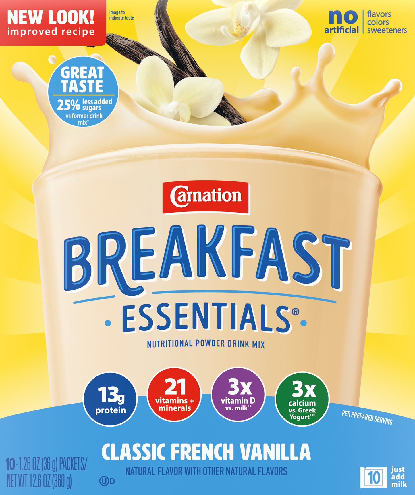 Carnation Breakfast Essentials Classic French Vanilla Nutritional Powder Drink Mix 10 - 1.26 oz Pack
