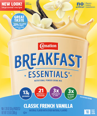 Carnation Breakfast Essentials Classic French Vanilla Nutritional Powder Drink Mix 10 - 1.26 oz Pack