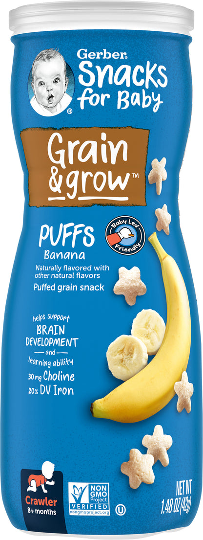 Gerber Snacks For Baby Grain & Grow Puffs Banana Canister 1.48 Oz