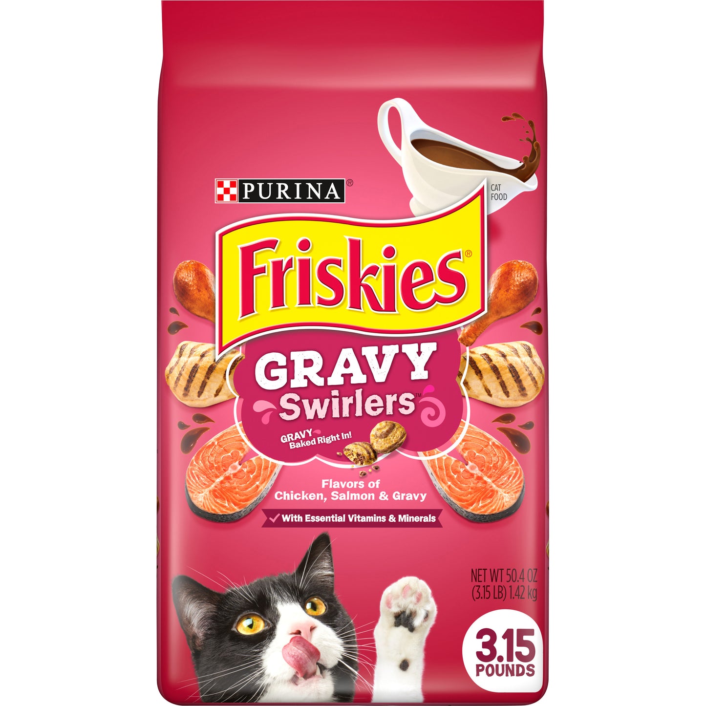 Purina Friskies Dry Cat Food, Gravy Swirlers - 3.15 lb. Bag