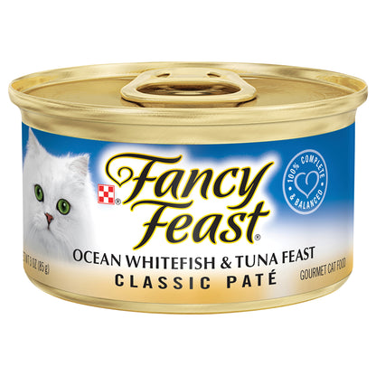 Purina Fancy Feast Grain Free Pate Wet Cat Food, Classic Pate Ocean Whitefish & Tuna Feast - 3 oz. C