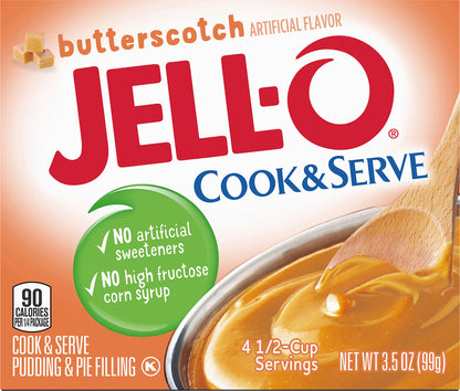 Jell-O Cook & Serve Butterscotch Pudding & Pie Filling Mix, 3.5 oz Box