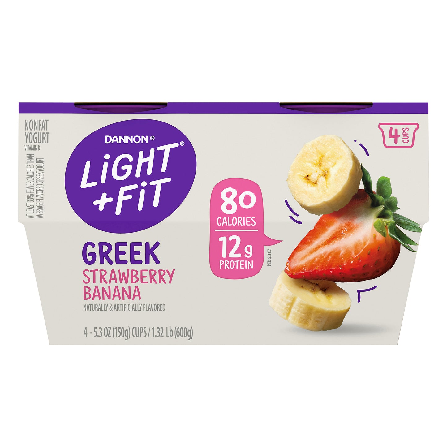 Light + Fit Nonfat Greek Strawberry Banana Yogurt 4 ea
