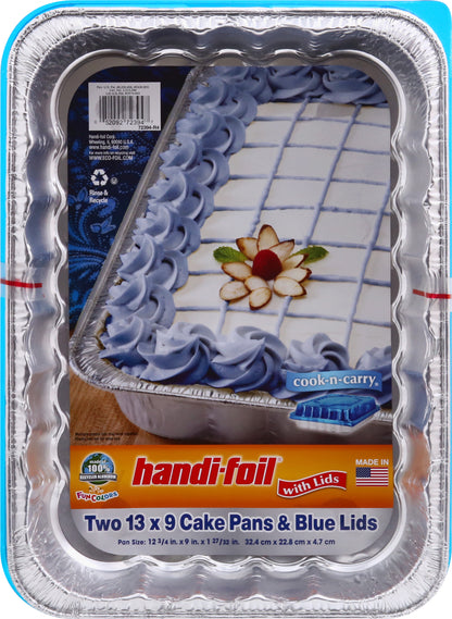 Handi-Foil 2 Pack 13 x 9 Cake Pans & Blue Lids 2 ea