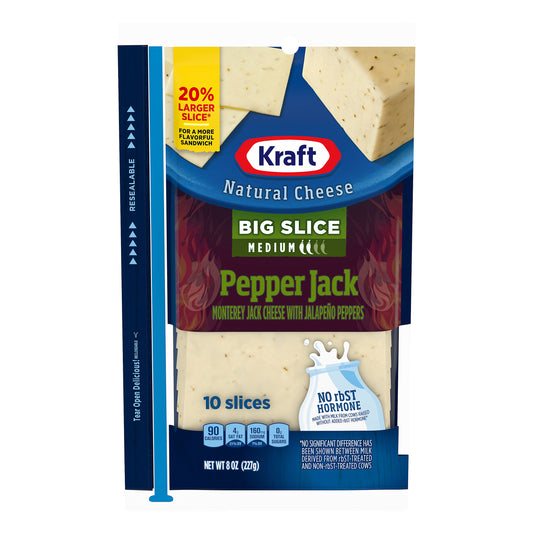 Kraft Big Slice Pepper Jack Cheese Slices, 10 ct - 8 oz Wrapper