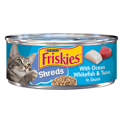Purina Friskies Wet Cat Food, Shreds With Ocean Whitefish & Tuna in Sauce - 5.5 oz. Can