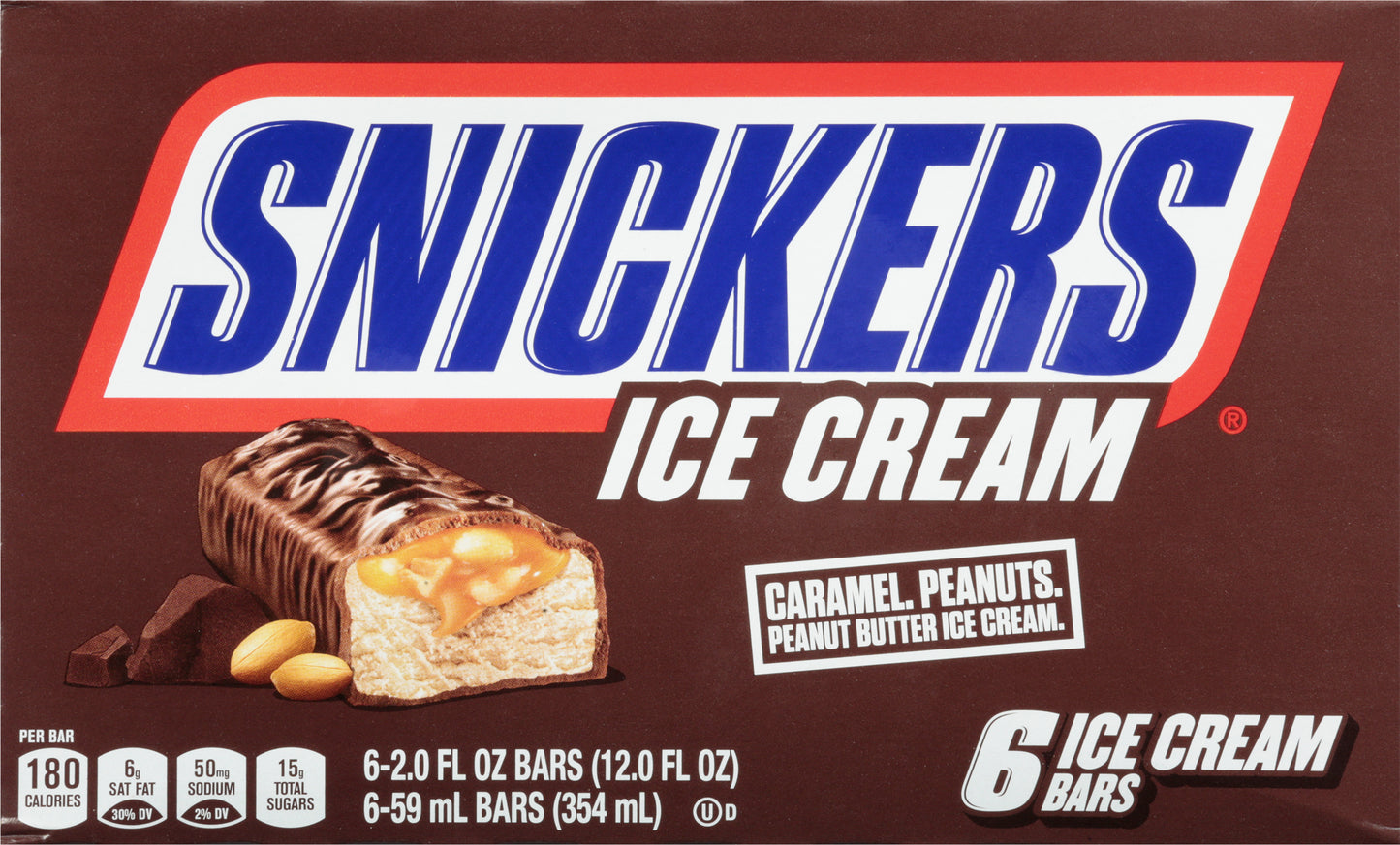 Snickers Peanut Butter Caramel Ice Cream Bars 6 ea