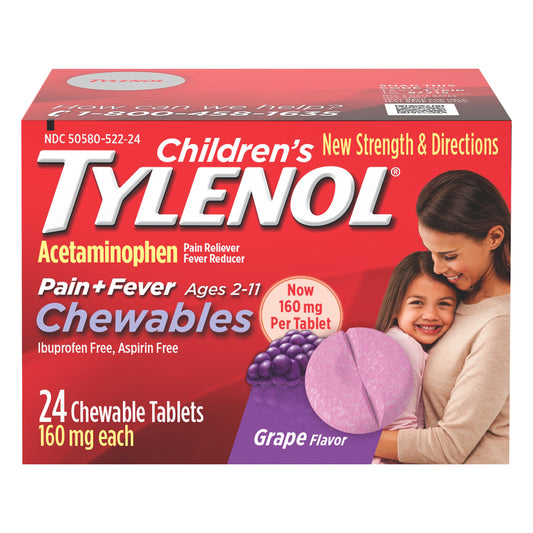Tylenol Children's Chewable Tablets 160 mg Grape Flavor Pain + Fever 24 ea