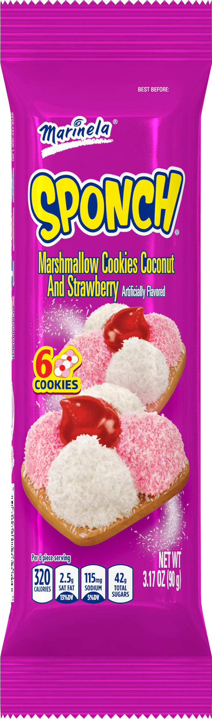 Marinela Sponch Marshmallow Cookies Coconut Strawberry SS 6 Ct 3.17 Oz