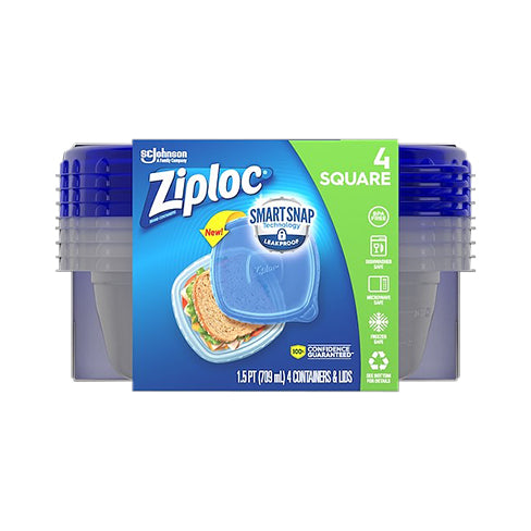 Ziploc Square Containers & Lids 4 Containers & Lids 4 ea