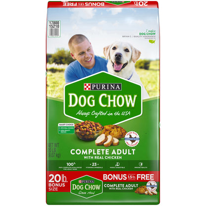 Purina Dog Chow Dry Dog Food, Complete Adult With Real Chicken - 20 lb. Bag