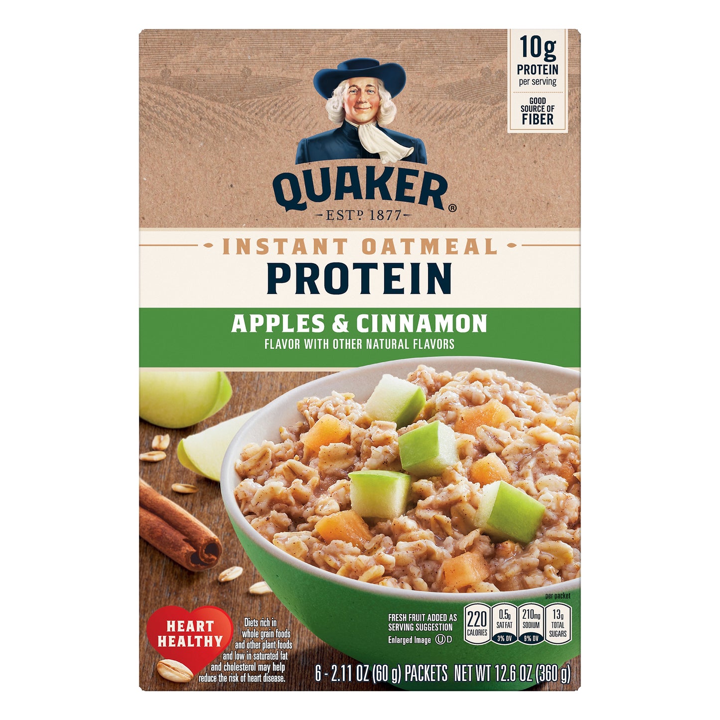 Quaker Protein Apples & Cinnamon Instant Oatmeal 6 ea