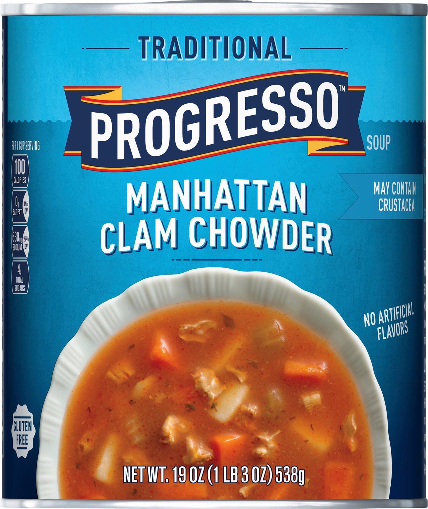 Progresso Traditional Manhattan Clam Chowder Soup, Gluten Free, 19 oz can
