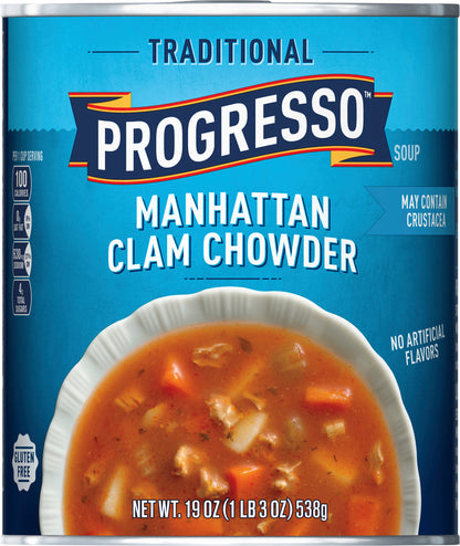 Progresso Traditional Manhattan Clam Chowder Soup, Gluten Free, 19 oz can