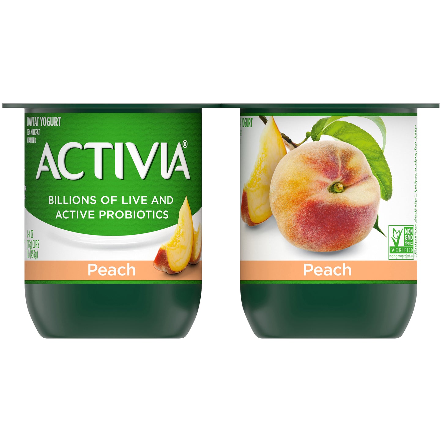 Activia Lowfat Probiotic Peach Yogurt, 4 Oz. Cups, 4 Count