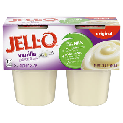Jell-O Ready to Eat Vanilla Pudding Cups, 4 ct - 15.5 oz Package