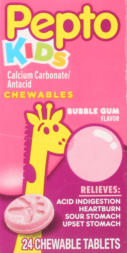 Pepto Kids Bubble Gum Flavor Calcium Carbonate/Antacid 24 Tablets