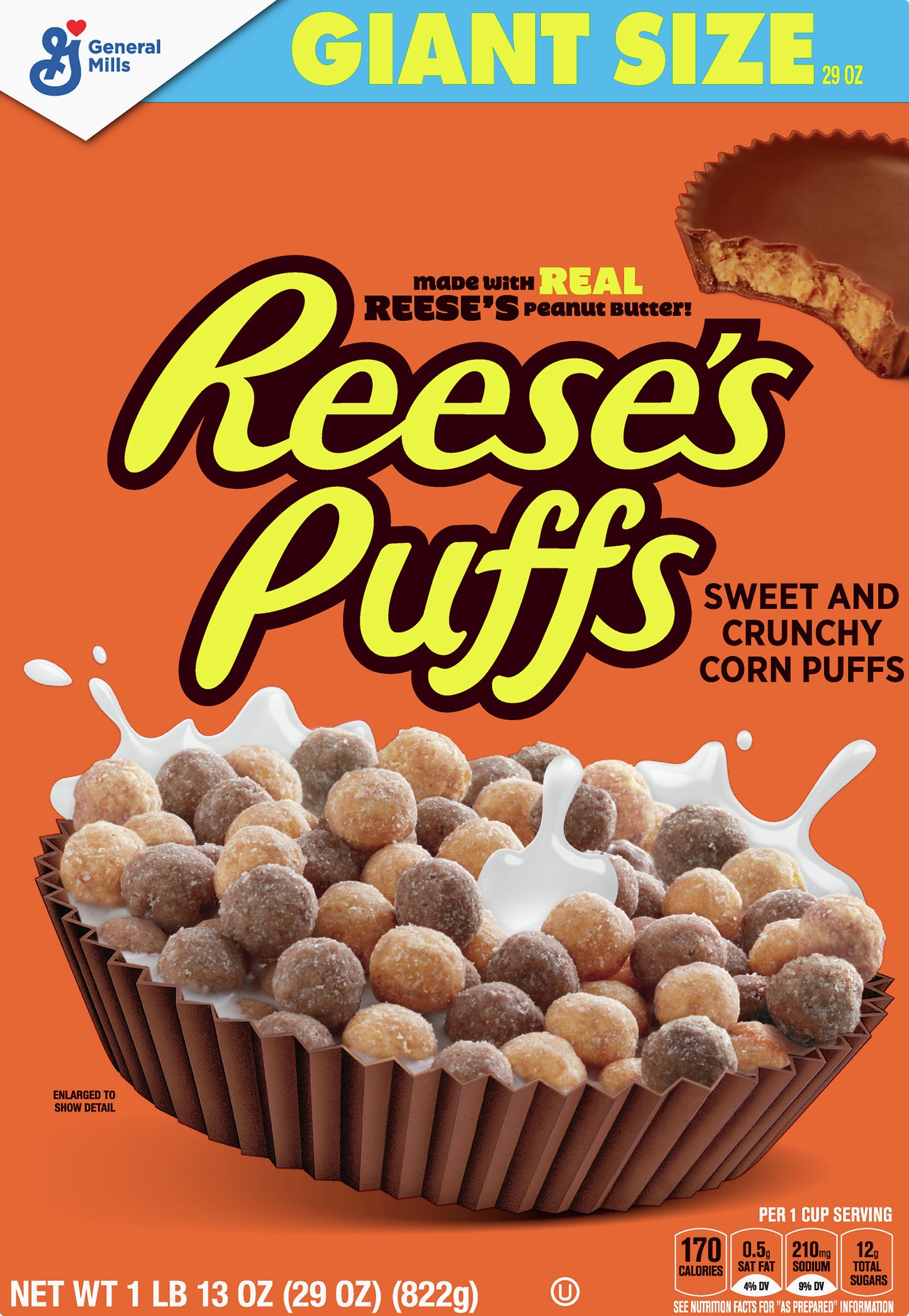 Reese's Puffs Giant Size Sweet and Crunchy Peanut Butter Corn Puffs 29 oz