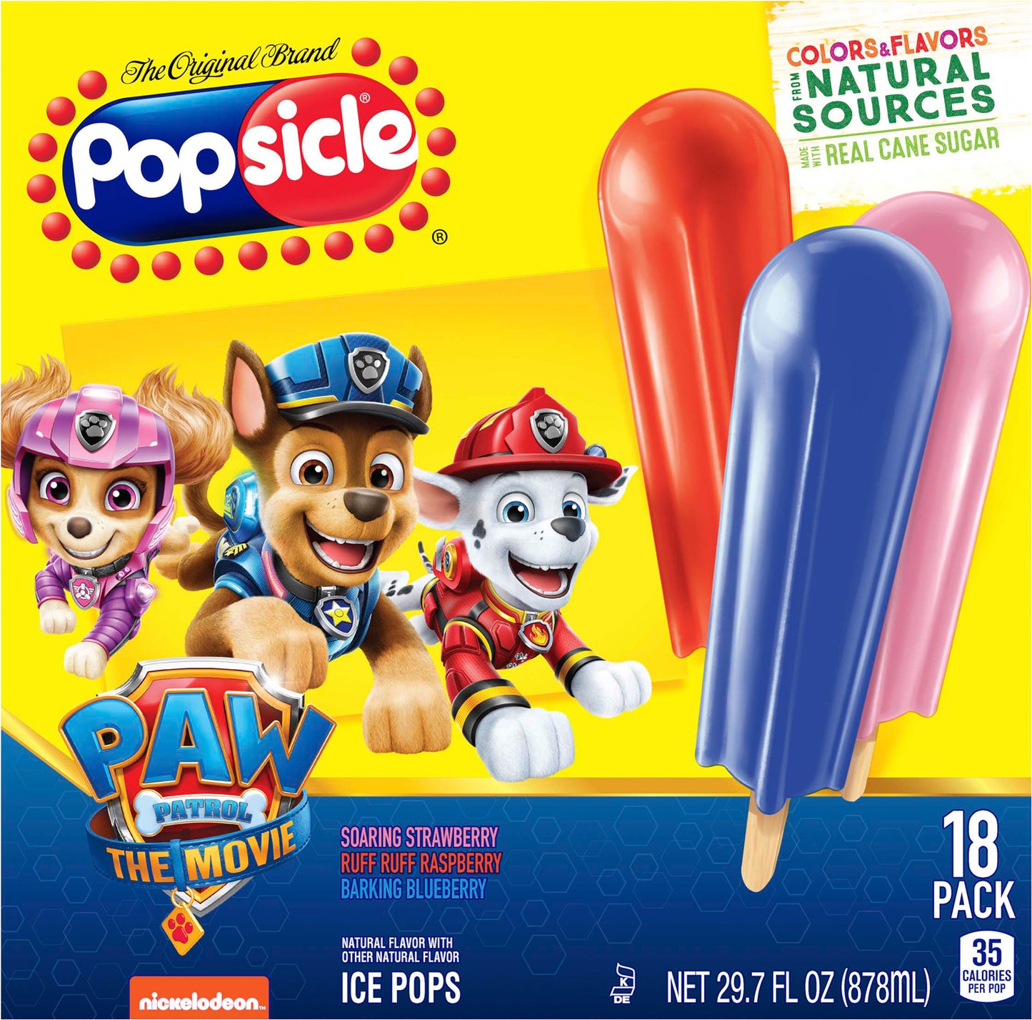 Popsicle 18 Pack Paw Patrol The Movie Soaring Strawberry/Ruff Ruff Raspberry/Barking Blueberry Ice P