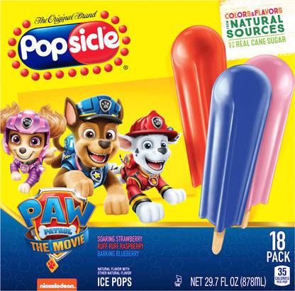 Popsicle 18 Pack Paw Patrol The Movie Soaring Strawberry/Ruff Ruff Raspberry/Barking Blueberry Ice P