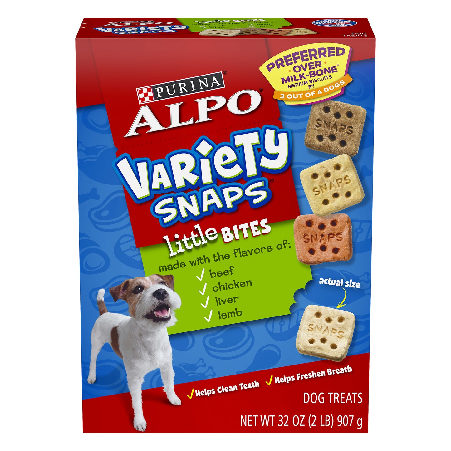 Purina ALPO Dog Treats, Variety Snaps Little Bites Beef, Chicken, Liver, Lamb - 32 oz. Box